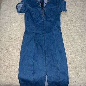 Guess Blue Sheath Midi Dress Sweetheart Neckline